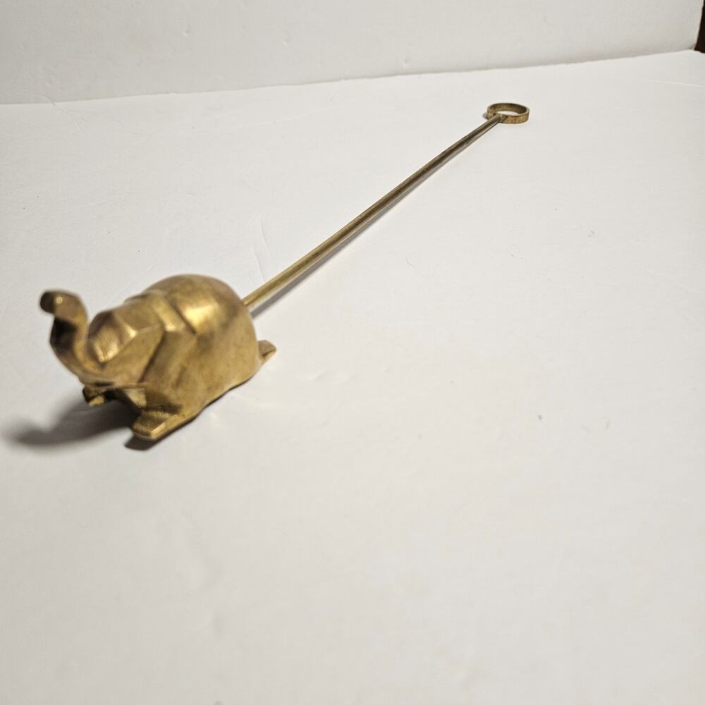 Vintage Solid Brass Elephant Candle Snuffer with Long Handle